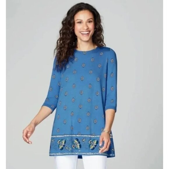 J.Jill Tops - J.Jill Wearever Collection Womens Tunic Blouse Top Sze L Petite Blue Floral Boho